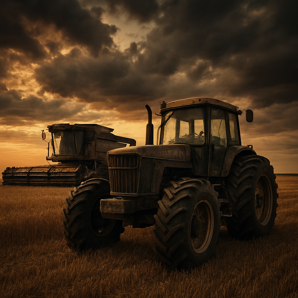Agricultural and heavy construction equipment in a Saskatchewan field